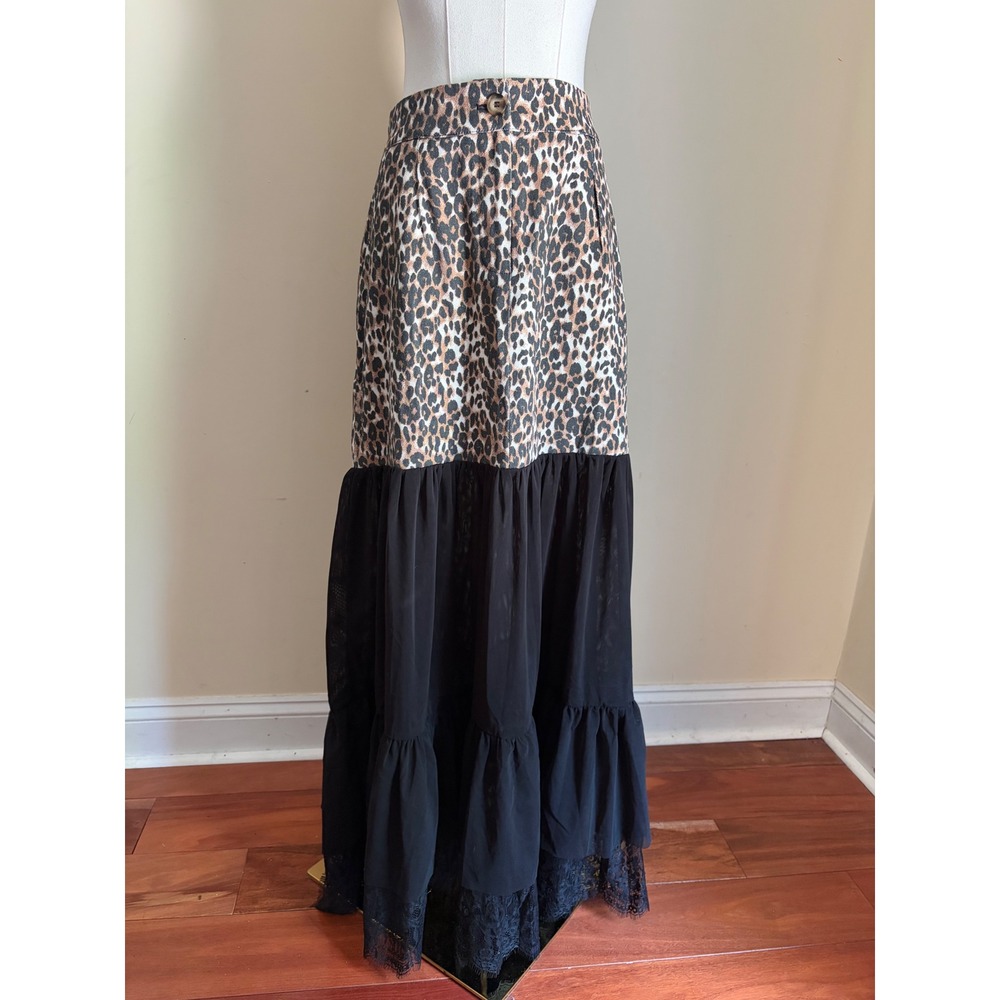 NWT Dressed in LALA Cause a Riot Leopard & Lace Maxi Skirt Mixed Media Medium - Picture 3 of 10